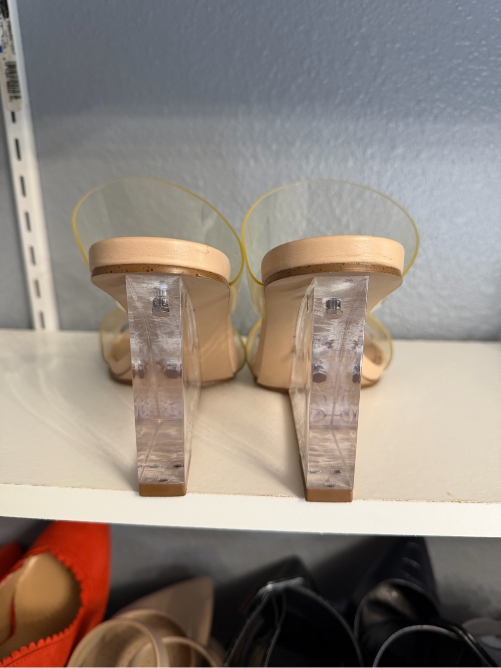 Steve Madden Nude Clear Strap Block Heel Sandals - Picture 3 of 6
